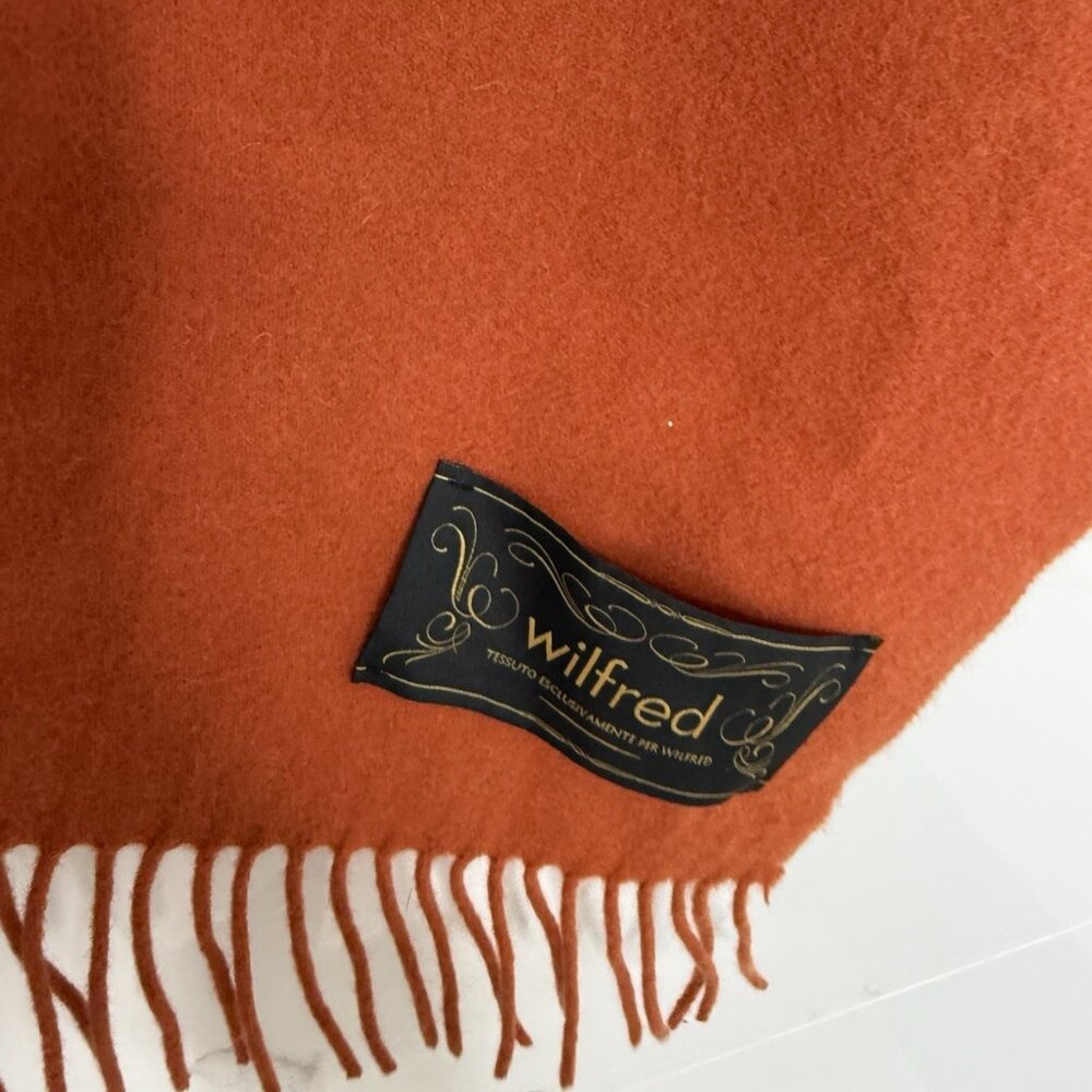 Aritzia Wilfred Tessuto 100% Wool Orange Oversized Blanket Scarf EUC Warm Cozy - Picture 5 of 8